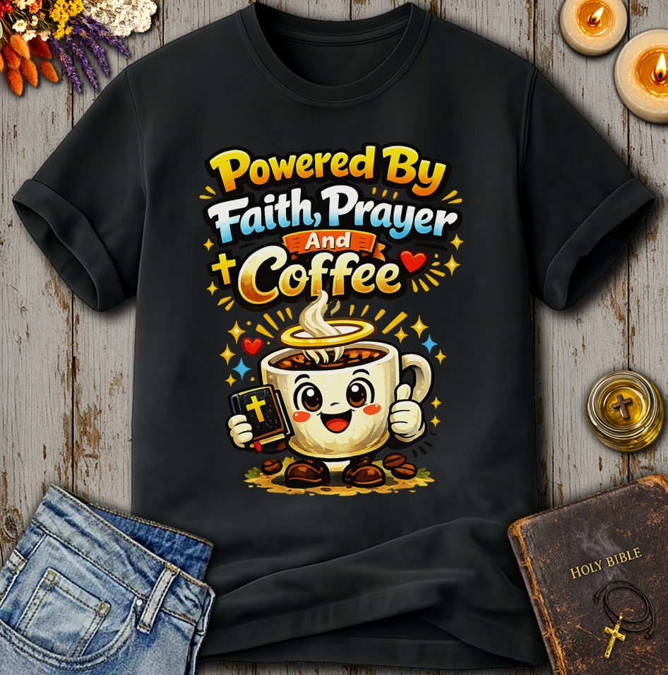 Powered By Faith, Prayer And Coffee T-Shirt