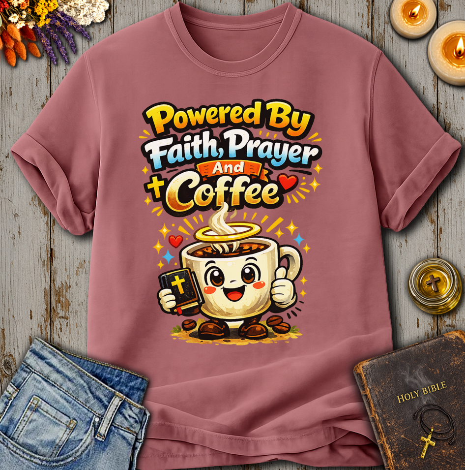 Powered By Faith, Prayer And Coffee T-Shirt