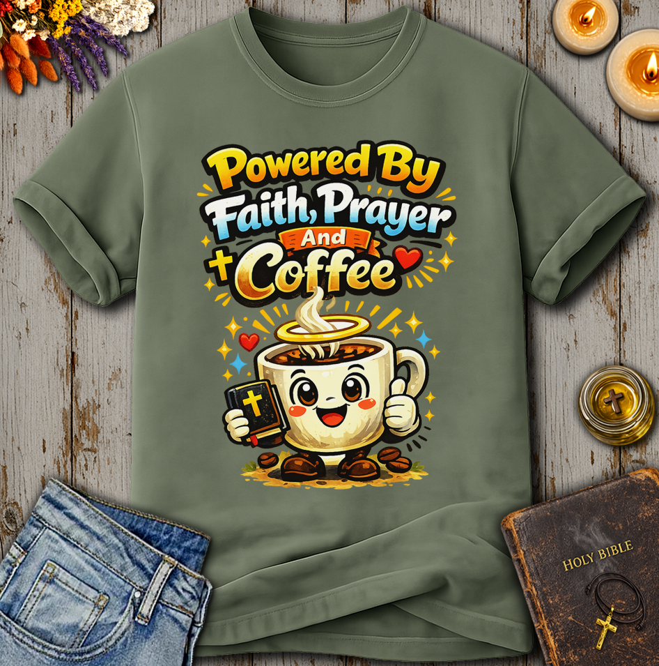 Powered By Faith, Prayer And Coffee T-Shirt