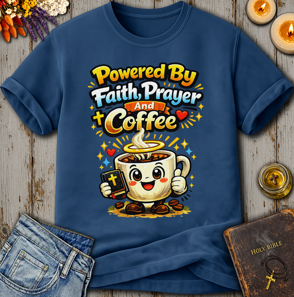 Powered By Faith, Prayer And Coffee T-Shirt
